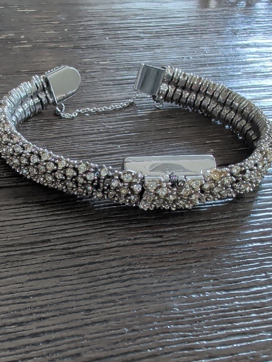 None Jewelry - Vintage Art Deco  Peekaboo Watch Bracelet Sparkling Silver Rhinestone